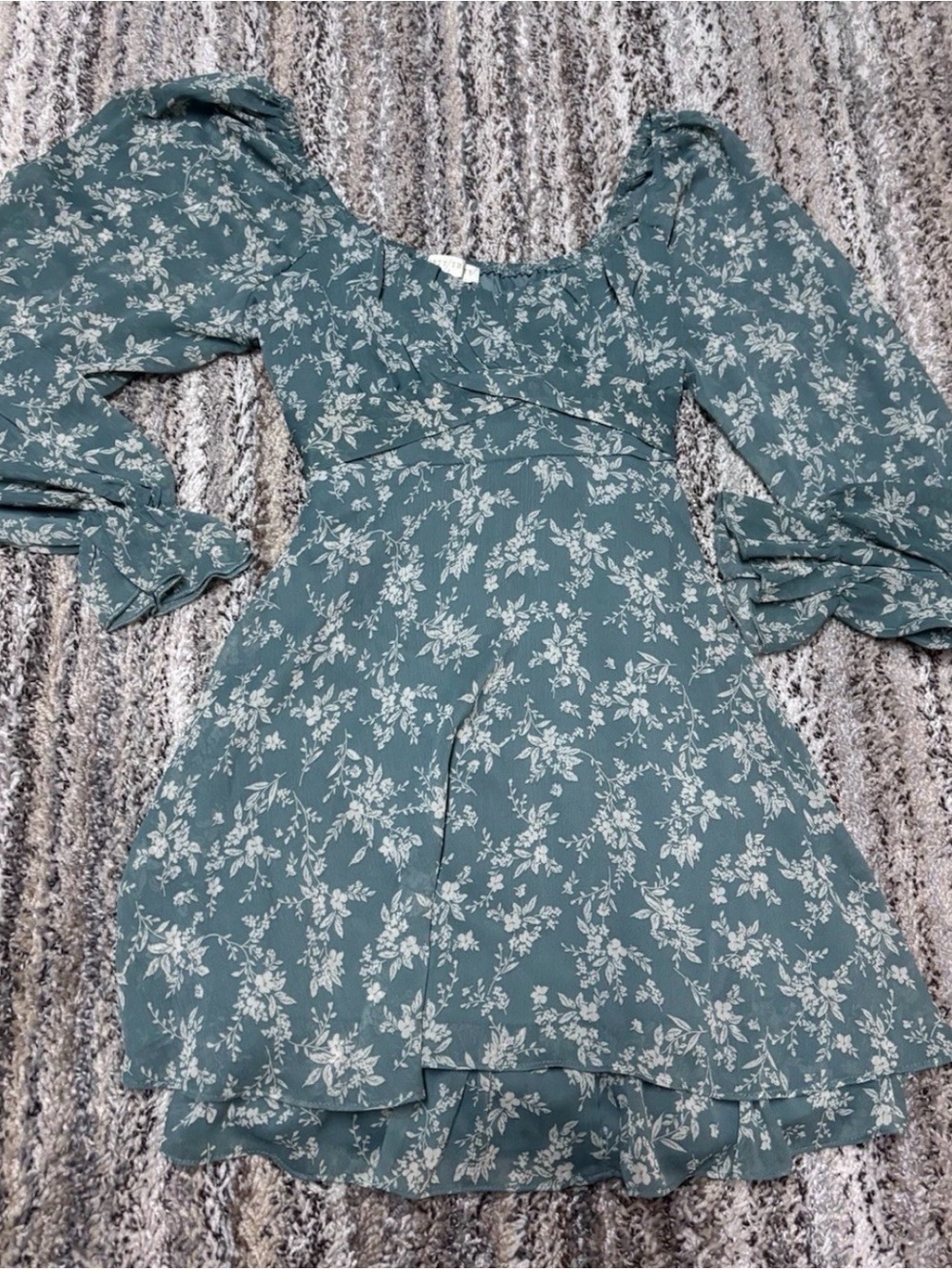 Thirty Thirty LA Milkmaid Grey/Green Floral Gauzy Mini Dress XL